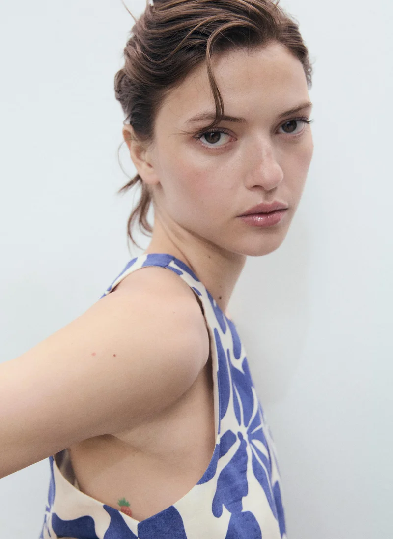 MANGO Printed linen-blend top