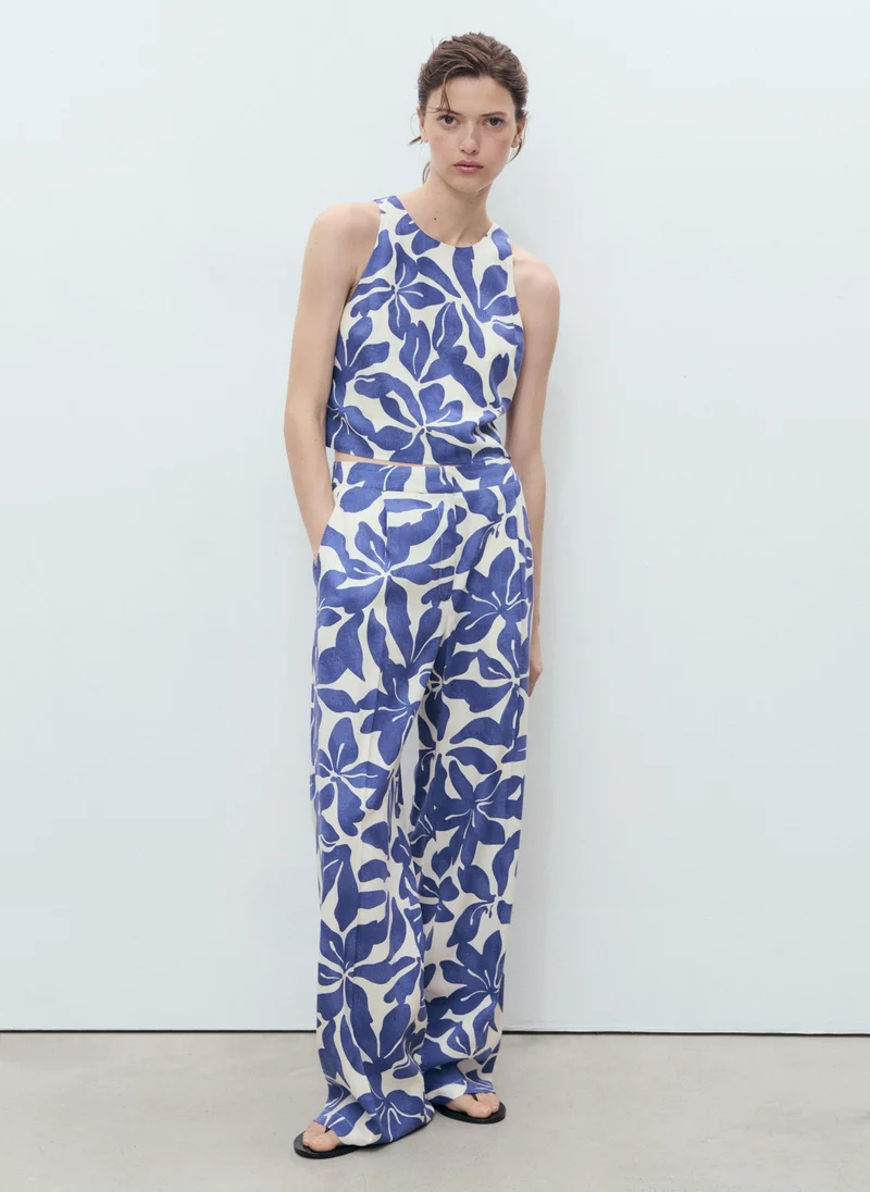 MANGO Printed linen-blend top