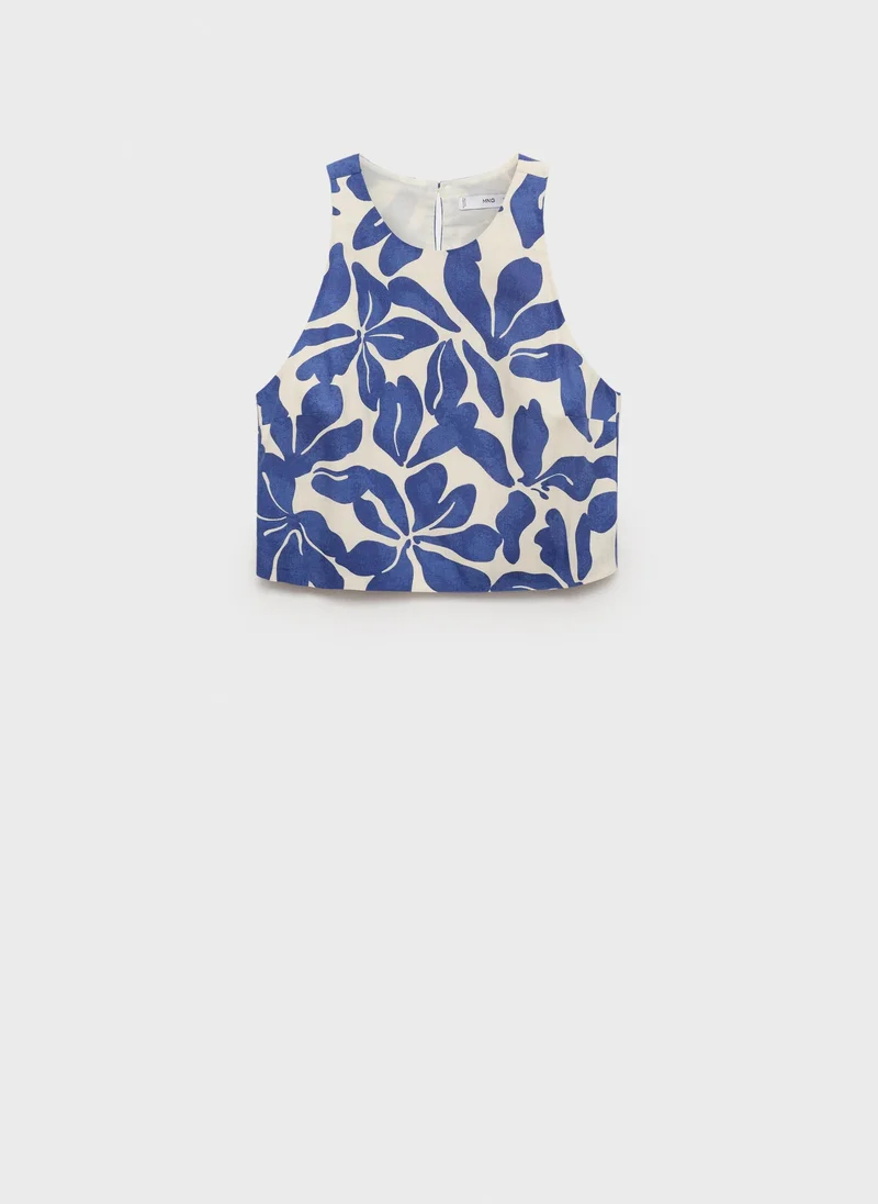 MANGO Printed linen-blend top