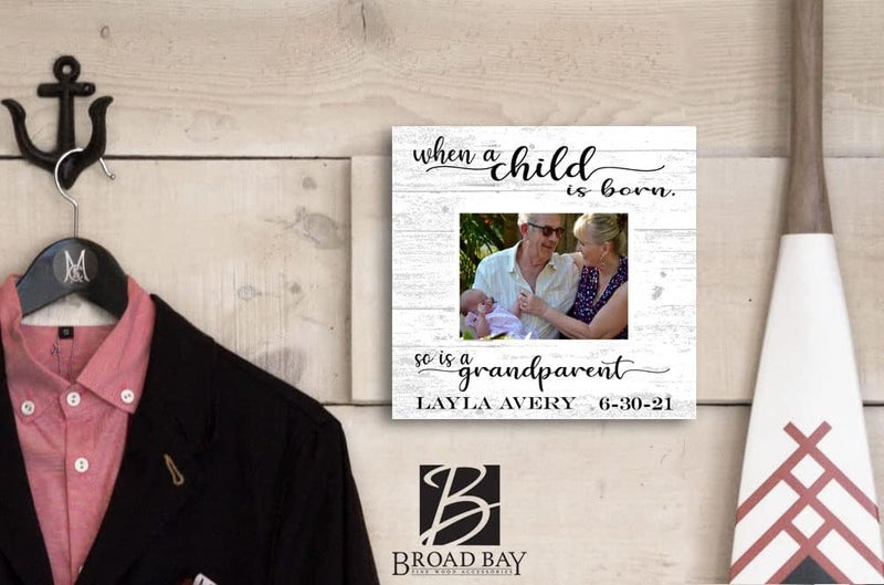 Broad Bay Grandparent Baby Photo Frame Alternative  Personalized When A Child Is Born So Is A Grandparent  Upload Picture or Photo  with Customized Name and Birthday  Solid Wood - Image 4