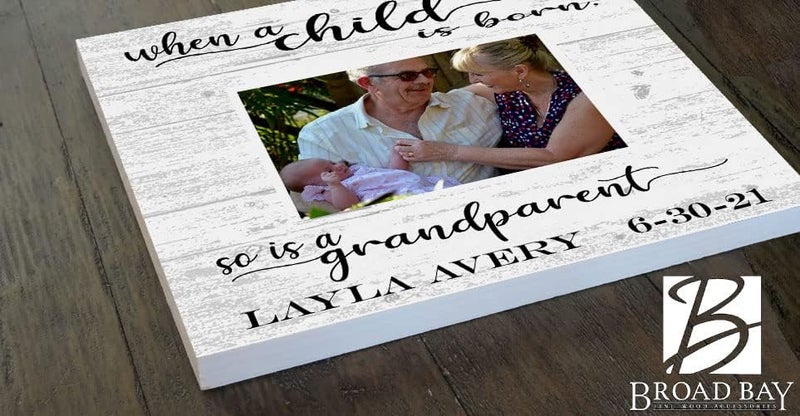 Broad Bay Grandparent Baby Photo Frame Alternative  Personalized When A Child Is Born So Is A Grandparent  Upload Picture or Photo  with Customized Name and Birthday  Solid Wood - Image 3