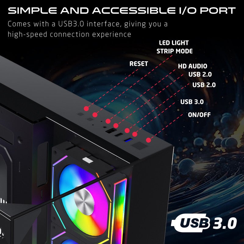 GAMEON GO-VALKYRIEI-M Mid Tower Gaming Case with ARGB PWM Lighting, 360mm Liquid Cooling Support, Tempered Glass Panels, ATX/Micro-ATX/Mini-ITX Compatibility black - Image 3