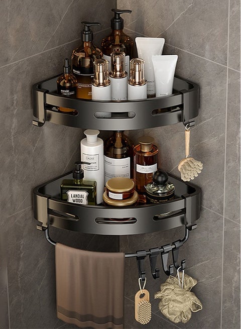 2 Pack Corner Shower Caddy, Shower Storage Organizer with Towel Rack, Bathroom Storage Shelf for Toilet, Kitchen, Bedroom