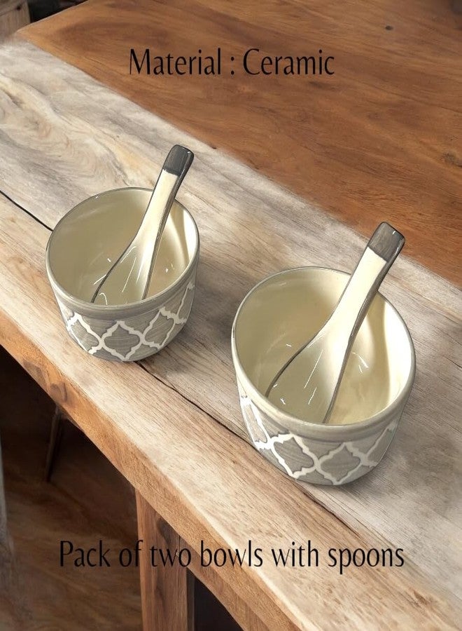 BACKKSPACE RETAIL Ceramic Soup Bowls Set of 2 with Matching Spoons | Elegant Bowls for Soup, Curry, Maggi, Desserts | Microwave & Dishwasher Safe | Perfect for Home and Restaurant 350ml Each (Gray) - Image 3