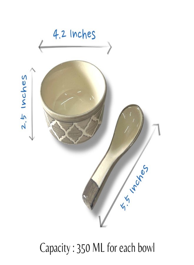 BACKKSPACE RETAIL Ceramic Soup Bowls Set of 2 with Matching Spoons | Elegant Bowls for Soup, Curry, Maggi, Desserts | Microwave & Dishwasher Safe | Perfect for Home and Restaurant 350ml Each (Gray) - Image 4