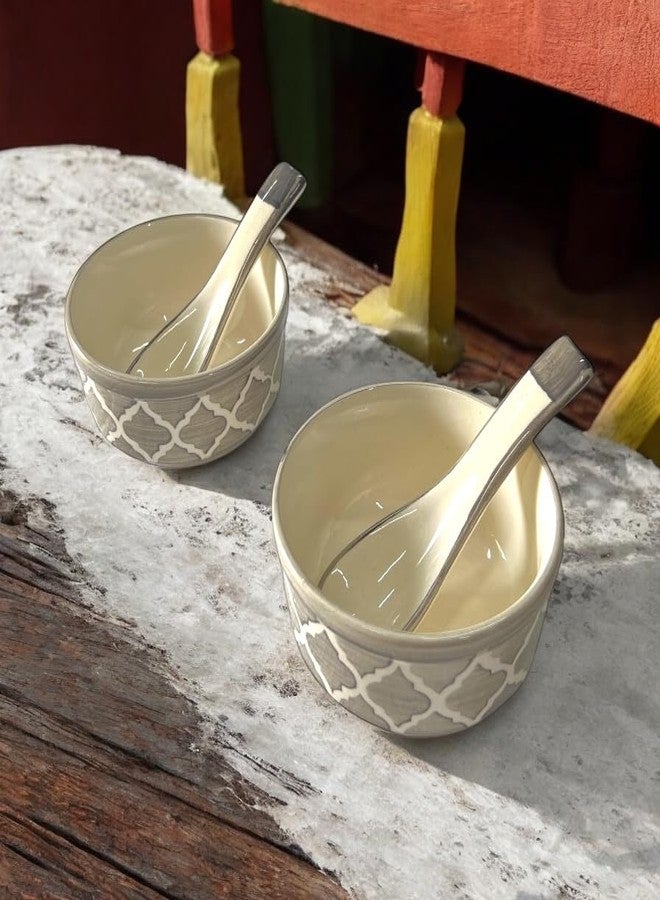 BACKKSPACE RETAIL Ceramic Soup Bowls Set of 2 with Matching Spoons | Elegant Bowls for Soup, Curry, Maggi, Desserts | Microwave & Dishwasher Safe | Perfect for Home and Restaurant 350ml Each (Gray) - Image 5