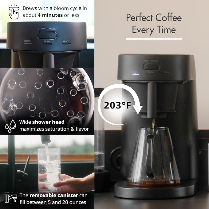 RATIO Four Coffee Machine with Removable Water Tank  Drip Coffee Maker with 4-Minute Brew Time  520 Ounce Single-Serve Brewer  11.5" H  7.5" W" - Matte Black - Image 2