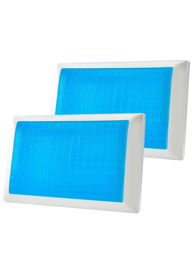 Moon Home and more.. Pack of 2 Memory Foam Gel Cooling Pillows Standard Queen Size 60x40x12 Cm Premium Bed Pillows Made from Bamboo Pillow Cover Cool Orthopedic Sleeping  - Image 1