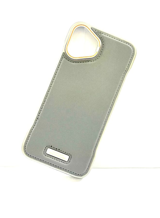 S-TOP Aviation Aluminum Alloy Leather Case for iPhone 16 Plus , Slim Fit Metal Case, Lightweight Top-Grain Leather Phone Case Grey - Image 1