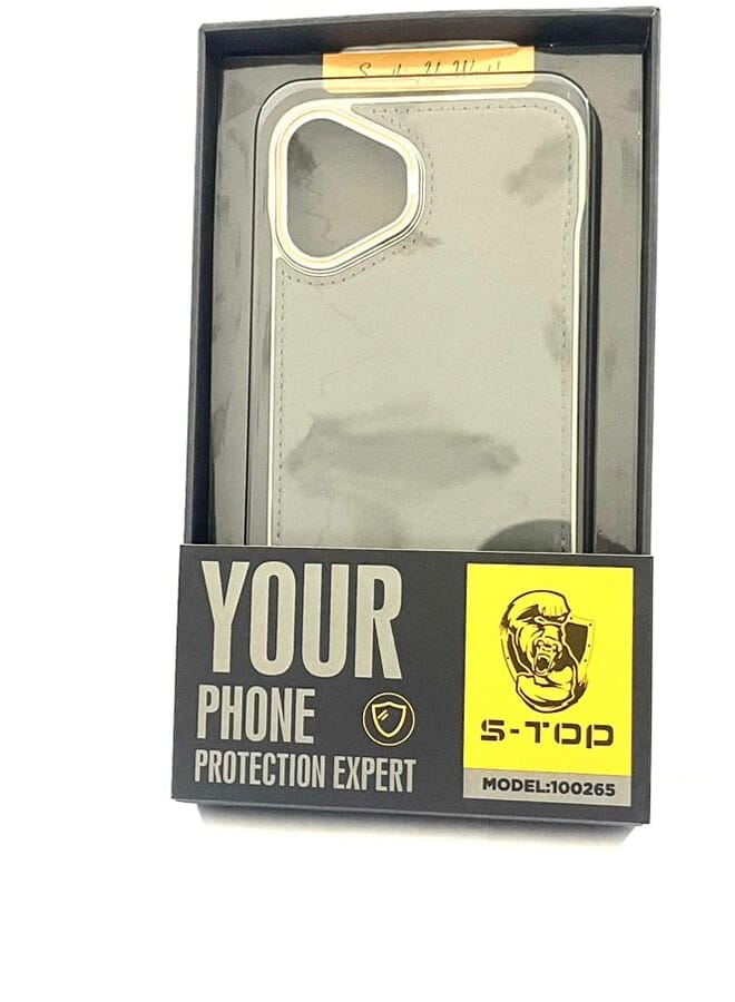 S-TOP Aviation Aluminum Alloy Leather Case for iPhone 16 Plus , Slim Fit Metal Case, Lightweight Top-Grain Leather Phone Case Grey - Image 2