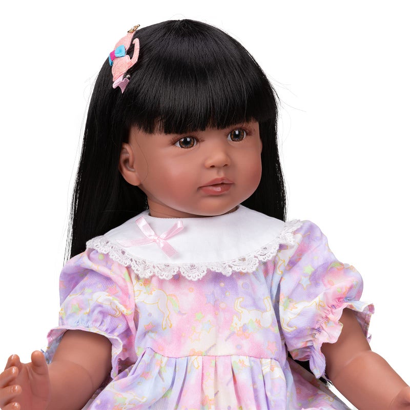 KOKOMANDY Lifelike African American Reborn Baby Dolls Black Girl 24 inches Toddler Doll Handamde Realistic Silicone Reborn Doll Weighted Body with Long Black Hair Toys for Kids - Image 3