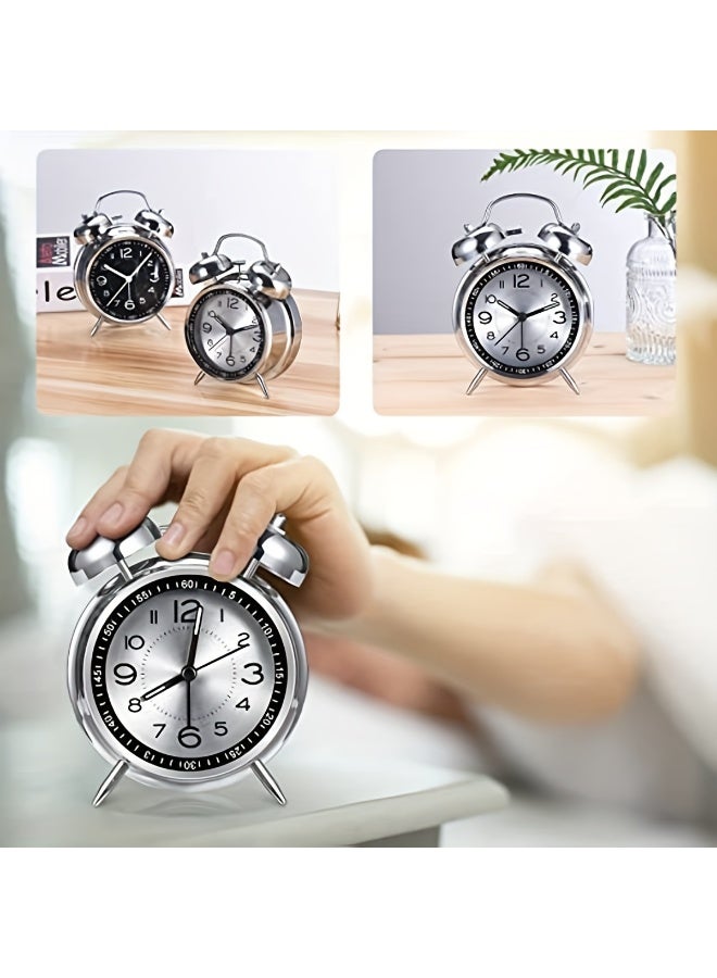 منبه مزدوج من المعدن بمؤشرات مطبوعة على الزجاج، مناسب لمن يحبون النوم، منبه بإبداع ضوء النجوم الليلي، منبه ميكانيكي بصوت عالٍ للغاية، يعمل بالبطاريات، للاستخدام في المنزل، غرفة النوم وعلى الطاولة بجانب السرير، وللسفر - Image 2