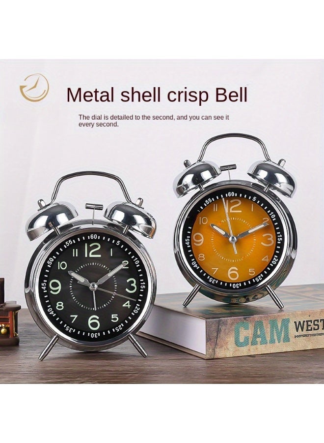 منبه مزدوج من المعدن بمؤشرات مطبوعة على الزجاج، مناسب لمن يحبون النوم، منبه بإبداع ضوء النجوم الليلي، منبه ميكانيكي بصوت عالٍ للغاية، يعمل بالبطاريات، للاستخدام في المنزل، غرفة النوم وعلى الطاولة بجانب السرير، وللسفر - Image 1