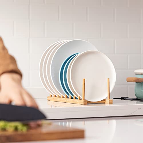HBlife 4pcs Bamboo Dish Plate Bowl Cup Book Pot Lid Cutting Board Drying Rack Stand Drainer Storage Holder Organizer Kitchen Cabinet (Keep Dry) - Image 3