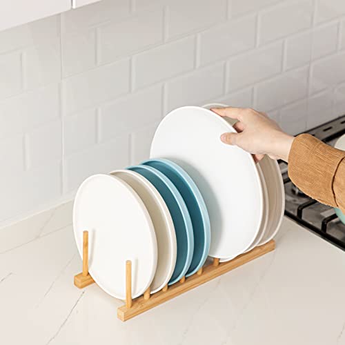 HBlife 4pcs Bamboo Dish Plate Bowl Cup Book Pot Lid Cutting Board Drying Rack Stand Drainer Storage Holder Organizer Kitchen Cabinet (Keep Dry) - Image 4