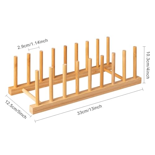HBlife 4pcs Bamboo Dish Plate Bowl Cup Book Pot Lid Cutting Board Drying Rack Stand Drainer Storage Holder Organizer Kitchen Cabinet (Keep Dry) - Image 2