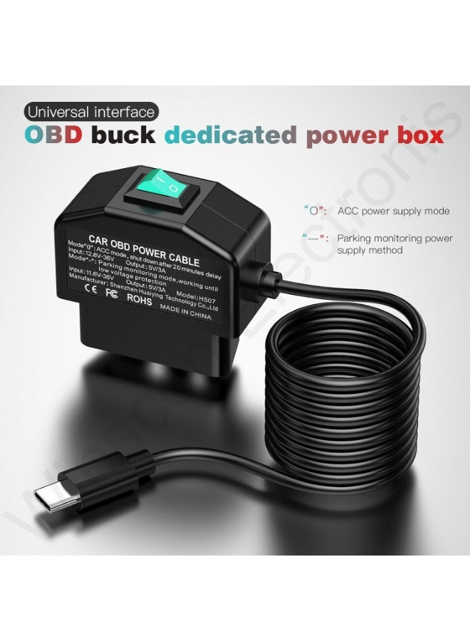 TLAXCA Dash Cam Hardwire Kit OBD, Type C Dash Camera Hardwire Kit USB C with OBD Power Cable for Dashcam 12-24V to 5V/3A with Low Voltage Protection 24h Parking Surveillance/Acc Mode for Dashcam, GPS, Radar（Not work with EV Car and Electric Vehicle）  - Image 5