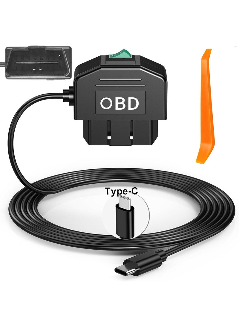 TLAXCA Dash Cam Hardwire Kit OBD, Type C Dash Camera Hardwire Kit USB C with OBD Power Cable for Dashcam 12-24V to 5V/3A with Low Voltage Protection 24h Parking Surveillance/Acc Mode for Dashcam, GPS, Radar（Not work with EV Car and Electric Vehicle）  - Image 1
