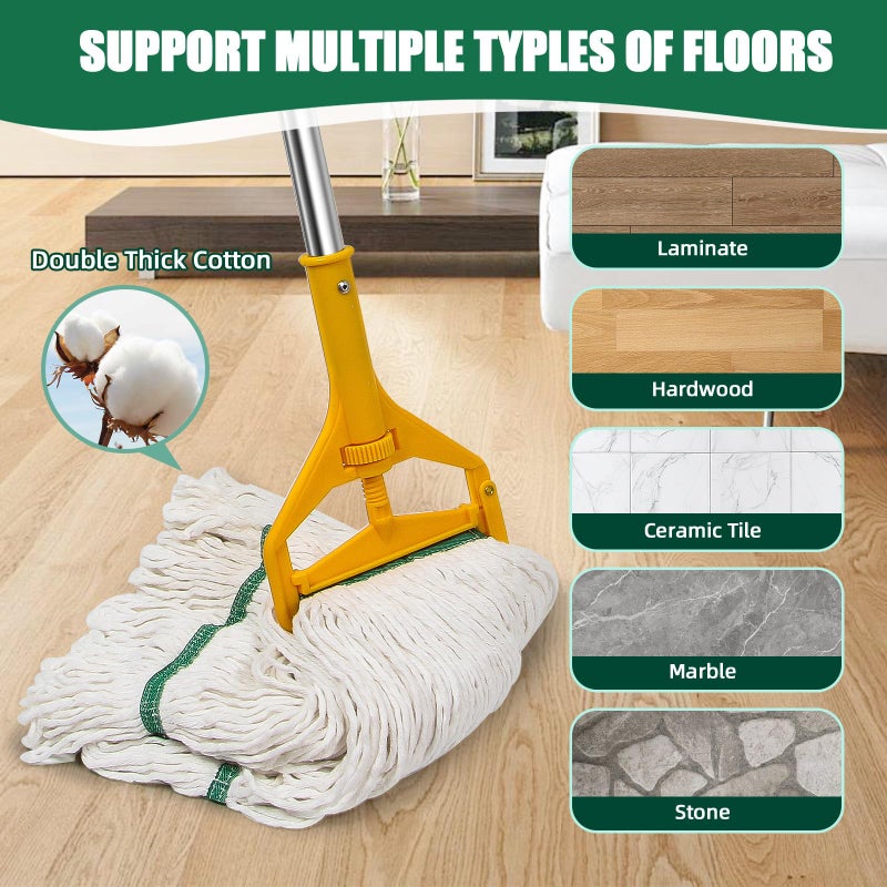 kCarpoly 3 Pack Heavy Duty Commercial Industrial Mop Replacement Heads with 48'' Long Handle, 20oz Looped-End String Wet Cotton Mops Refills for Home,Garage,Office and Kitchen - Image 3
