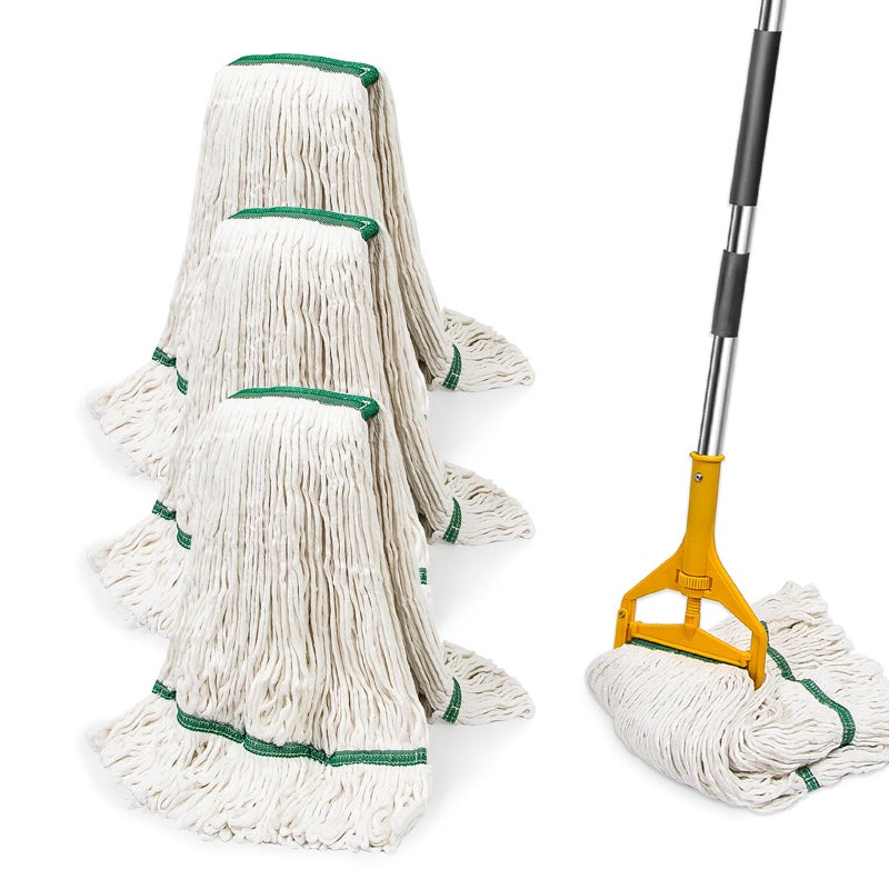 kCarpoly 3 Pack Heavy Duty Commercial Industrial Mop Replacement Heads with 48'' Long Handle, 20oz Looped-End String Wet Cotton Mops Refills for Home,Garage,Office and Kitchen - Image 1