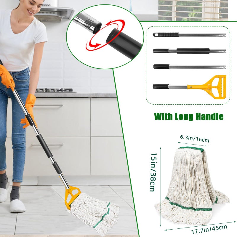 kCarpoly 3 Pack Heavy Duty Commercial Industrial Mop Replacement Heads with 48'' Long Handle, 20oz Looped-End String Wet Cotton Mops Refills for Home,Garage,Office and Kitchen - Image 5