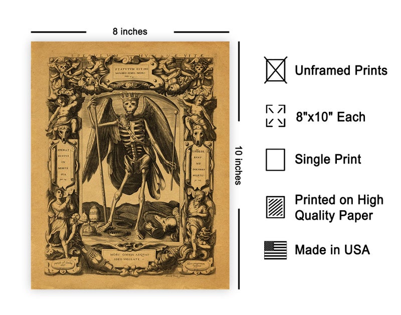 Poster Master Vintage Angel of Death Poster - Grim Reaper Print - Halloween Art - Mirror of Human Life Art - Gift for Men & Women - Gothic Decor for Living Room or Bedroom - 8x10 UNFRAMED Wall Art - Image 2