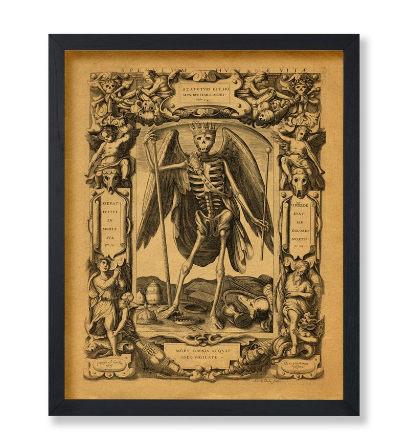 Poster Master Vintage Angel of Death Poster - Grim Reaper Print - Halloween Art - Mirror of Human Life Art - Gift for Men & Women - Gothic Decor for Living Room or Bedroom - 8x10 UNFRAMED Wall Art - Image 1