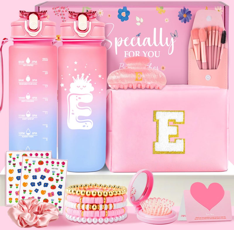 Awfrky Initial Makeup Bag Birthday Gifts for Girls 4 5 6 7 8 9 10 11 12 Year Old Teen Girls Personalized Teen Girl Gifts Preppy Cosmetic Bags Cute claw clips for Kids Women Pink E - Image 2