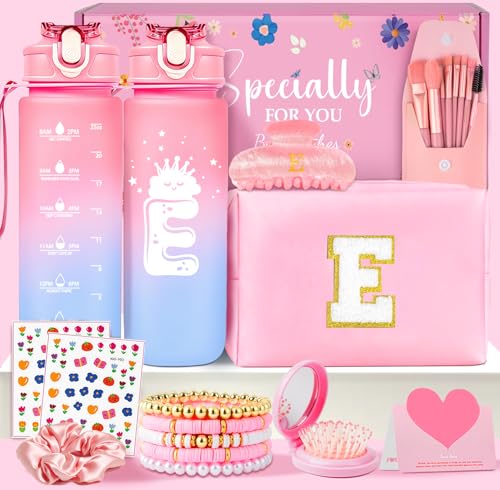 Awfrky Initial Makeup Bag Birthday Gifts for Girls 4 5 6 7 8 9 10 11 12 Year Old Teen Girls Personalized Teen Girl Gifts Preppy Cosmetic Bags Cute claw clips for Kids Women Pink E - Image 1