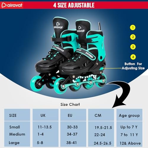 Airavat Python 7706 Inline Skates with 4 PU Wheels, ABEC-7 Bearings, Adjustable Size (35-38), Aluminum Frame, and PVC Shell. Ideal for Boys and Girls. Smooth, Durable Ride in Black-Teal. - Image 4