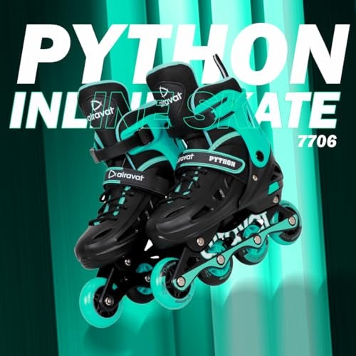 Airavat Python 7706 Inline Skates with 4 PU Wheels, ABEC-7 Bearings, Adjustable Size (35-38), Aluminum Frame, and PVC Shell. Ideal for Boys and Girls. Smooth, Durable Ride in Black-Teal. - Image 2