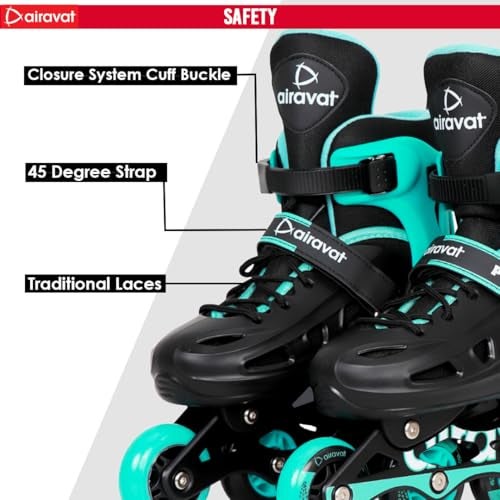 Airavat Python 7706 Inline Skates with 4 PU Wheels, ABEC-7 Bearings, Adjustable Size (35-38), Aluminum Frame, and PVC Shell. Ideal for Boys and Girls. Smooth, Durable Ride in Black-Teal. - Image 5