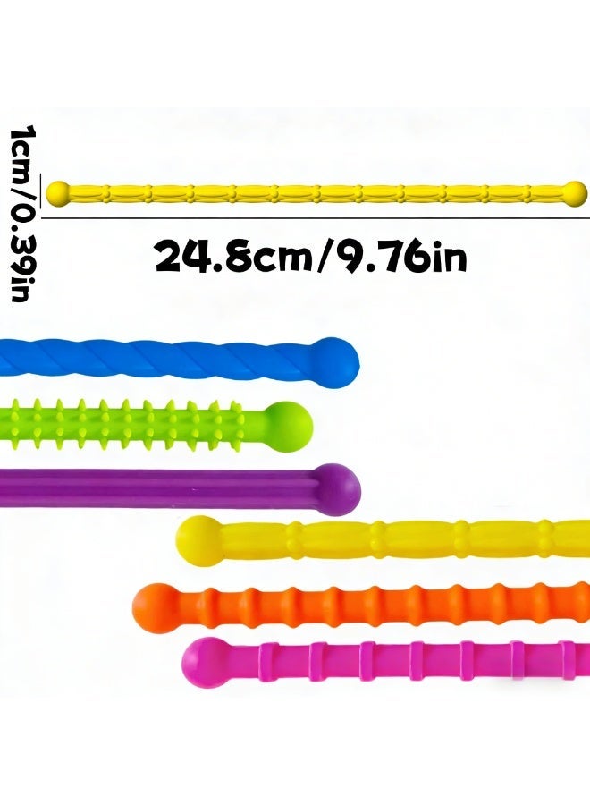 SENSORY 6Pcs Sensory Stretchy Sticks, Textured Silicone Fidget Toys for Kids  Adults, Stress Relief Stretch Strings, Sensory Toys for ADHD, Autism, Party Favors, Eid Gift - Image 3