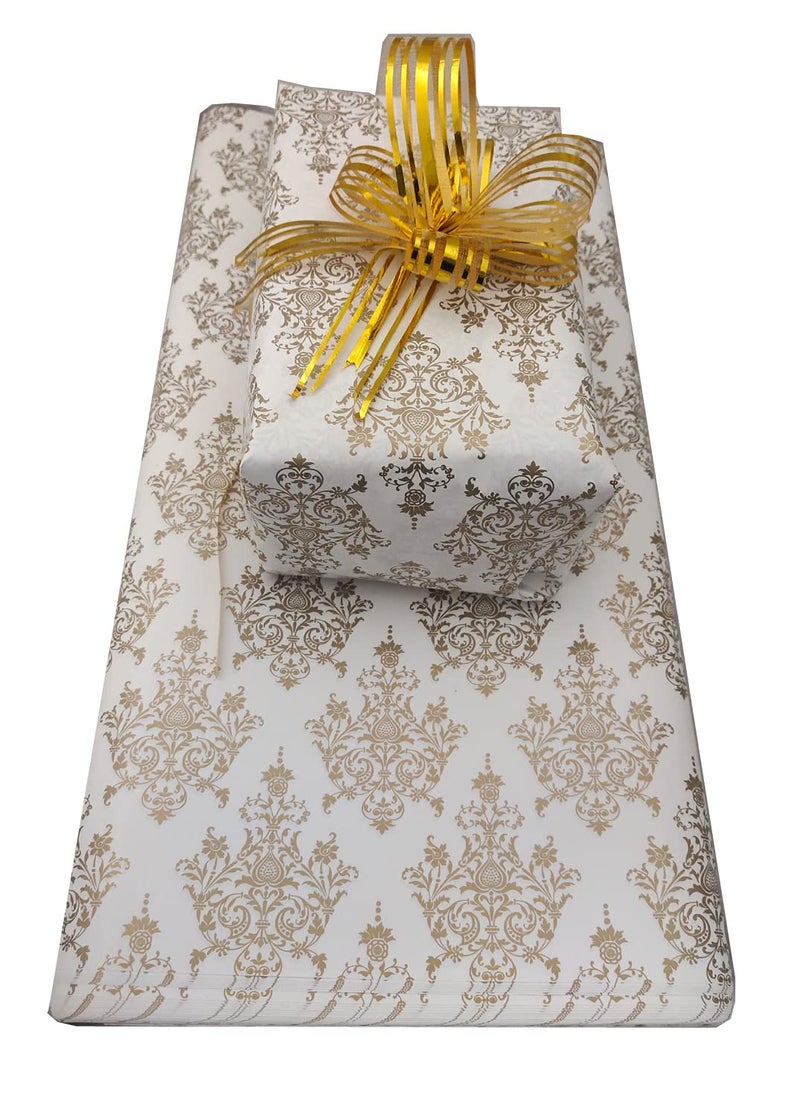 Just Flowers Premium Gift Wrapping Papers With 10 Beautiful Pull Ribbon Bow, Wrapping Sheets For Birthday Gift Pack, Card Making, Scrapbooking (Royal Gold Pattern, Size - 19" x 28" In)(Pack of 25) - Image 1