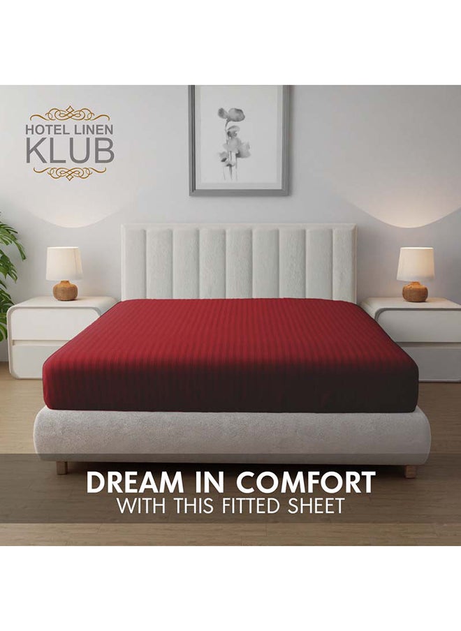 Hotel Linen Klub - KRUDE Stripe Microfiber Maroon Fitted Sheet Super -King 200 x 200 cm - Image 1