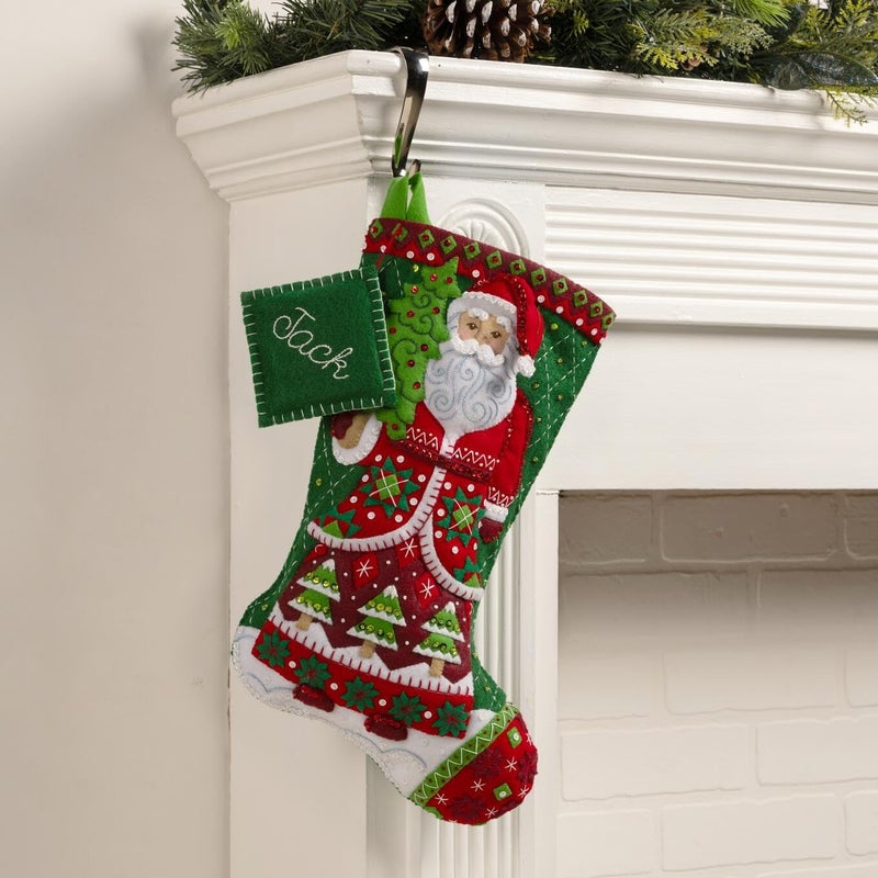 Bucilla Felt Applique 18" Stocking Making Kit, Santa's Quilted Delight, Perfect for DIY Arts and Crafts, 89734E - Image 2