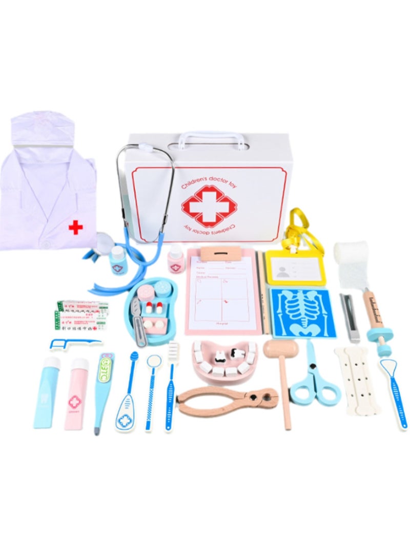 45pcs Medical Kit Toy Set With Doctor Costume, Children'S Doctor Toy Set With Stethoscope Tweezers Toothbrush Cotton Swab Forceps Oral Mirror Pretend Dentist Toy - Image 1