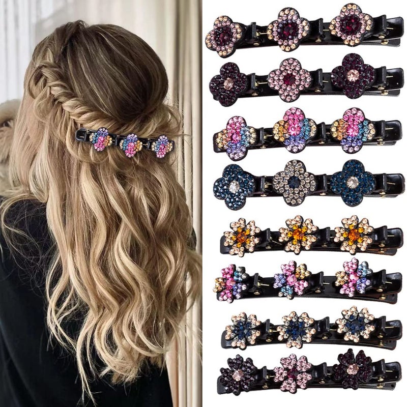 FDBJulyy Sparkling Crystal Stone Braided Hair Clover Clips for Thick Thin Hair GirlsWomen Hair Accessories for Styling Sectioning Large 8 Pcs