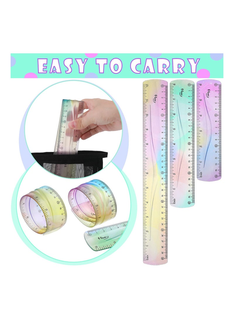 KASTWAVE Rulers Set, 12/ 8/ 6 Inch Rulers Set, 6 Pieces Soft Bendable Ruler for Kids Students, Flexible Plastic Ruler with Inches and Centimeters Ruler, Colorful Rainbow Color for Schools, Homes, Offices  - Image 2