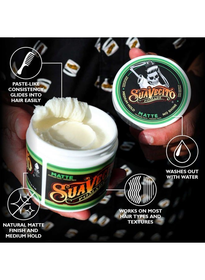 SUAVECITO Pomade Matte (Shine-Free) Formula 4 oz, 2 Pack - Medium Hold Hair Pomade For Men - Low Shine Matte Hair Paste For Natural Texture Hairstyles - Image 3