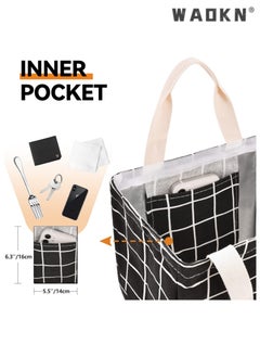 WAOKN High Quality Multi-purpose Environmentally Friendly Material Reusable Lunch Bag Insulated Lunch Box Canvas Fabric with Aluminum Foil Lunch Tote Bag For Women Men School Office  - Image 3