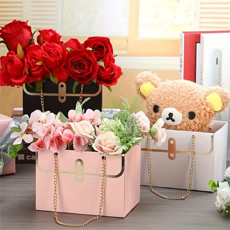 8 Pcs Floral Paper Gift Boxes Set Purple Red Wedding Bouquet Preservation Box - Image 5