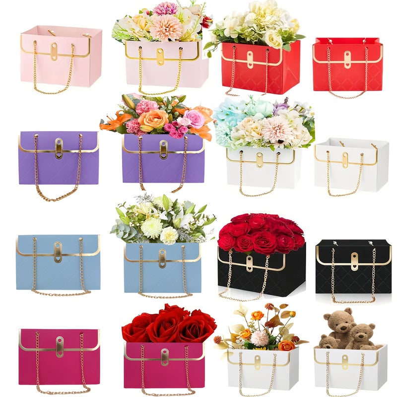 8 Pcs Floral Paper Gift Boxes Set Purple Red Wedding Bouquet Preservation Box - Image 1