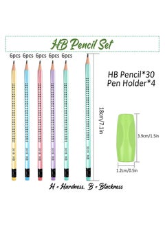 Generic HB Pencils, 30Pcs with Rubbers, Pre-sharpened Pencil with 4Pcs Pencil Grip Corrector, Non-Slip Multi-Color with Eraser Student Writing Drawing Tool for Exams, School, Office, Drawing Sketching  - Image 5