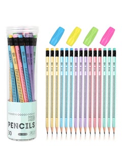 Generic HB Pencils, 30Pcs with Rubbers, Pre-sharpened Pencil with 4Pcs Pencil Grip Corrector, Non-Slip Multi-Color with Eraser Student Writing Drawing Tool for Exams, School, Office, Drawing Sketching  - Image 1