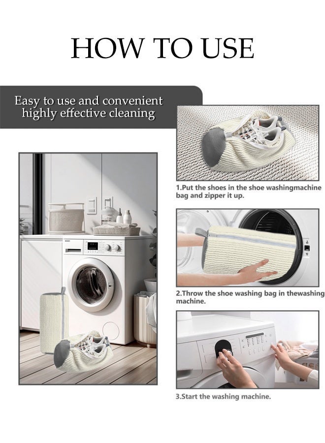 DUNISO Shoe Washing Bag,Sneaker Wash Bags for Laundry, Reusable Mesh Laundry Bags,Set of 2 Off White Shoe Washing Bags, Suitable for Sneakers ,Trainers, Washer ,Dryer (White) - Image 5