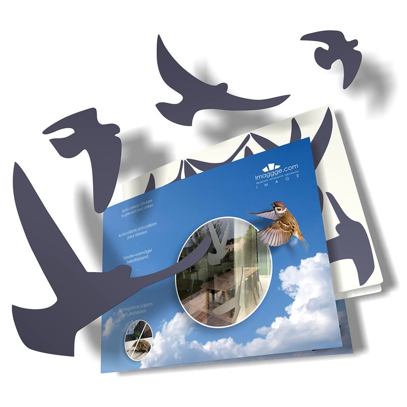 Anti-Collision Stickers to Prevent Bird Strikes on Window Glass - Set of 17 Silhouettes - Color: Dark Grey Anthracite - Window Decals