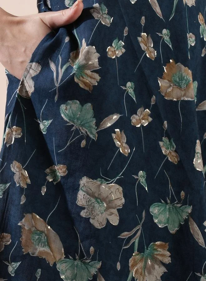 globus Floral Print One Shoulder Asymmetric Hem A-Line Kurta and Pants Co-Ords