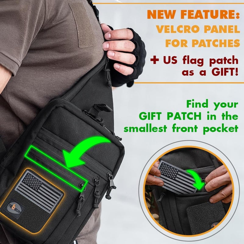 TECEUM Tactical Compact Sling Bag with patch â€“ CCW for Everyday â€“ For R&L Hand â€“ Shoulder Crossbody Bag for Concealed Carry of Handgun â€“ Pack (Black) - Image 2