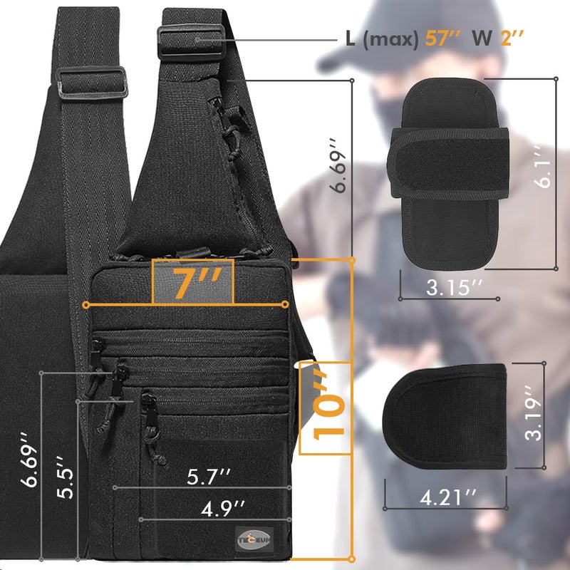 TECEUM Tactical Compact Sling Bag with patch â€“ CCW for Everyday â€“ For R&L Hand â€“ Shoulder Crossbody Bag for Concealed Carry of Handgun â€“ Pack (Black) - Image 4